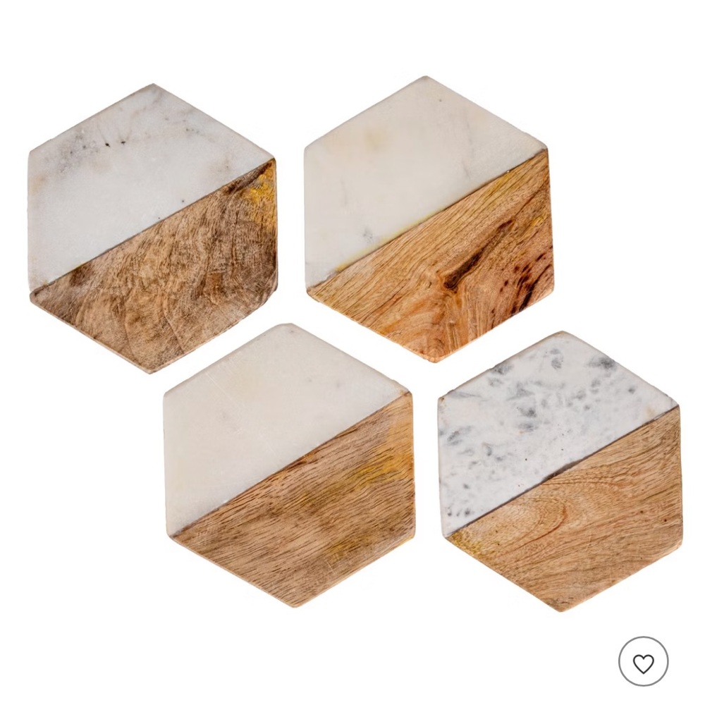 Marble and Wood Coasters Hexagon Set of 4 NWT - Picture 2 of 13